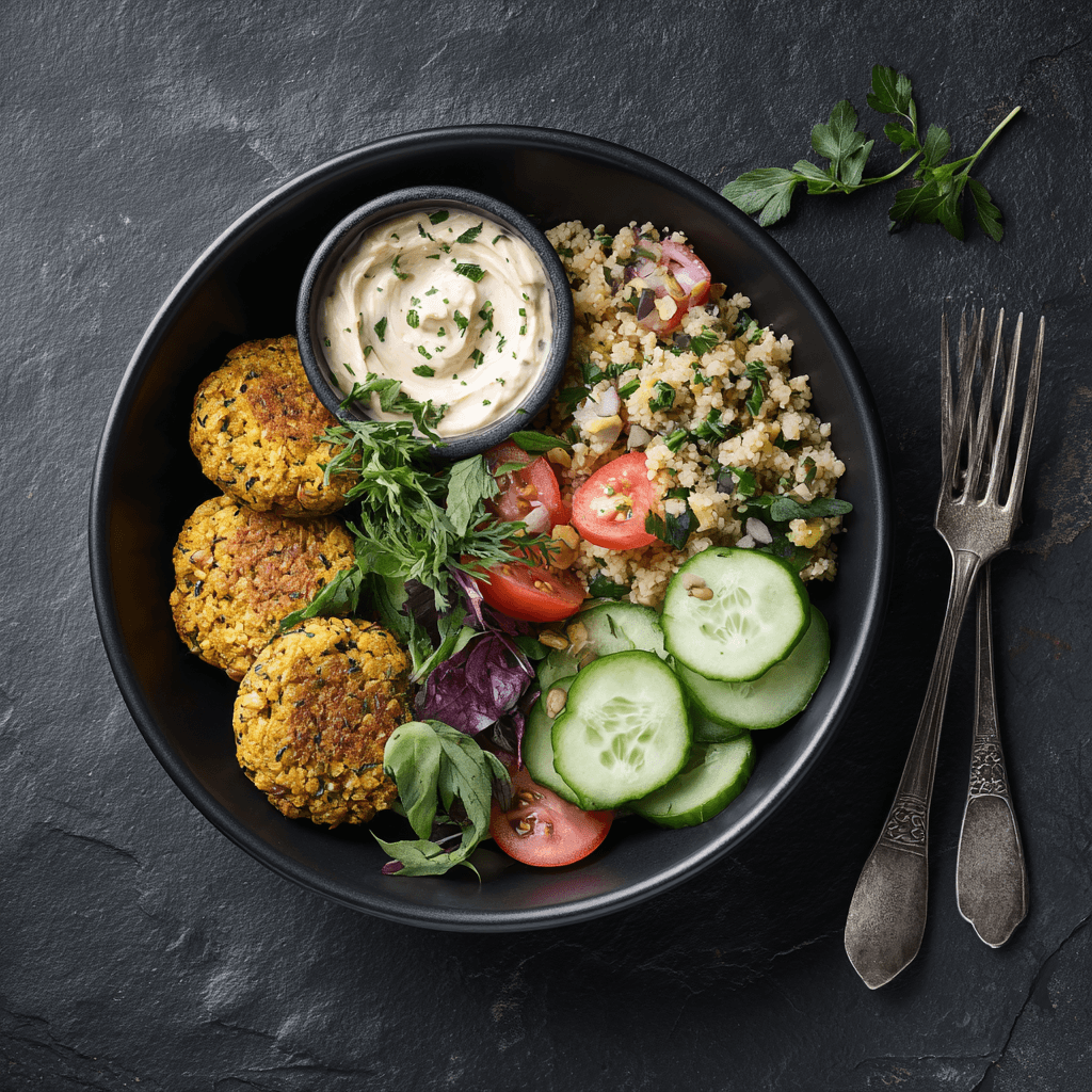 Falafels au four, houmous & taboulé