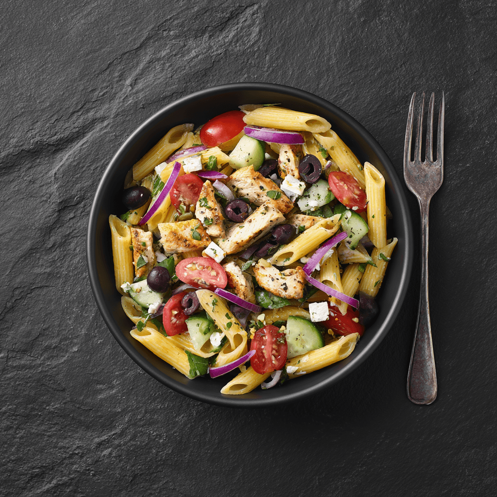 Salade de penne protéinées à la grecque