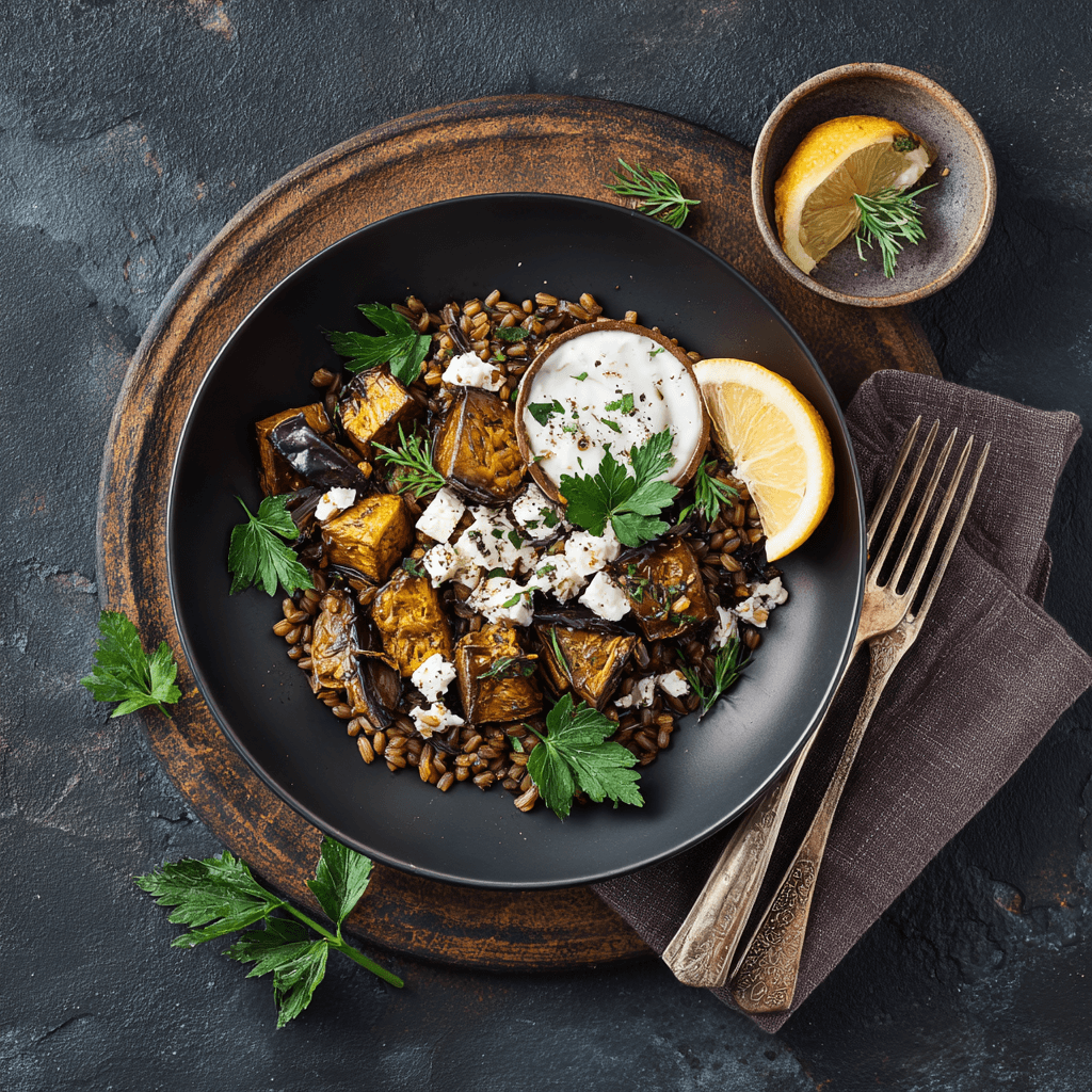 Mujadara libanaise & aubergine rôtie